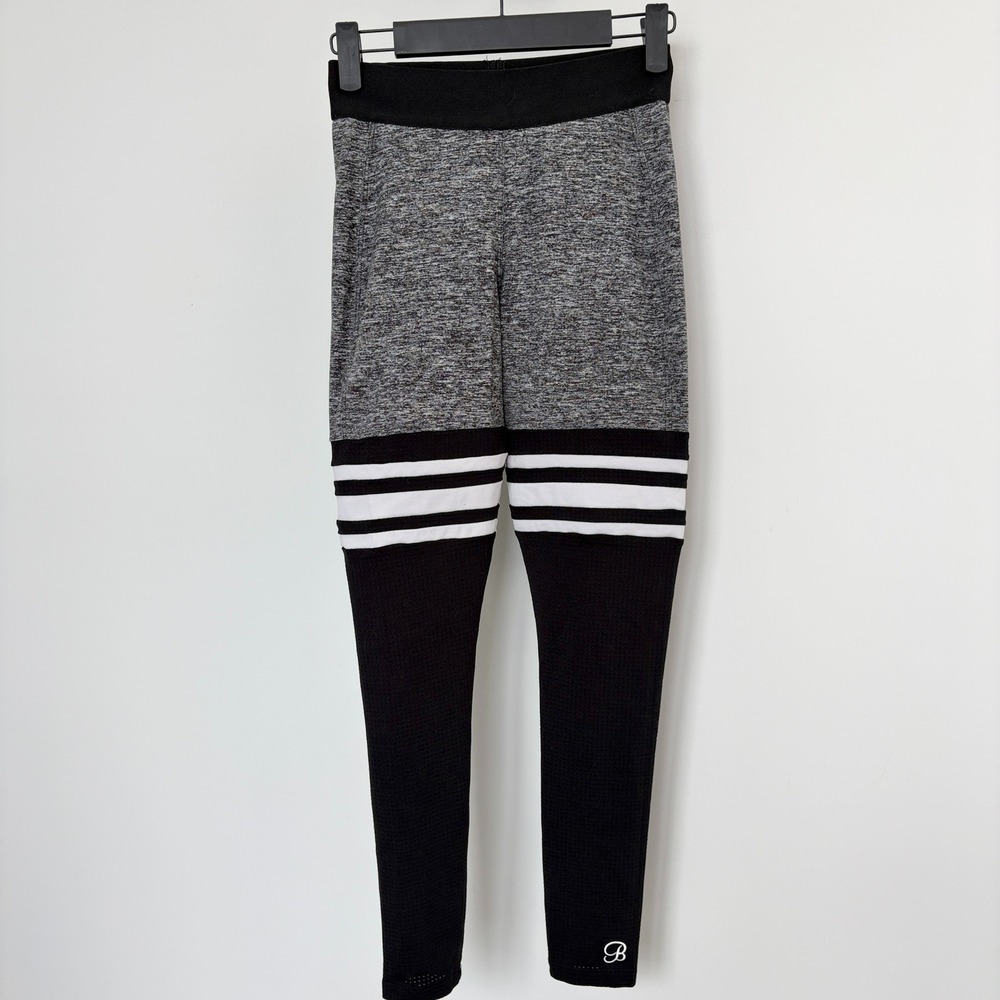 Bombshell Sportswear Leggings Striped Thigh High XS Grey Black